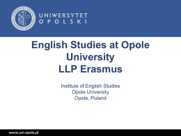 English Studies at Opole University LLP Erasmus