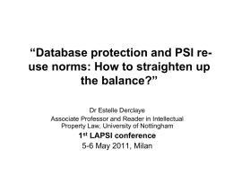 Estelle Derclaye, Database Protection and PSI Re