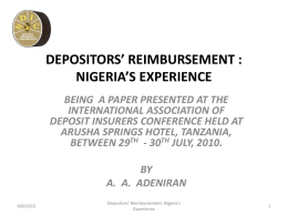 depositors` reimbursement : nigeria experience