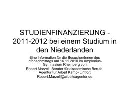 STUDIENFINANZIERUNG -2010-2011 bei einem Studium in den