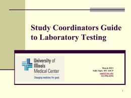 Study Coordinators Guide to Laboratory Testing