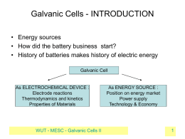 Galvanic Cells - INTRODUCTION