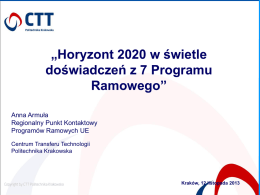 Prezentacja HORIZON 2020 - Punkt Kontaktowy Programów