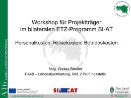 Workshop für Projektpartner 2. Call im ETZ-Programm SI-AT