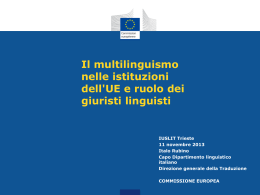 Il multilinguismo nelle istituzioni dell`UE e ruolo dei giuristi linguisti