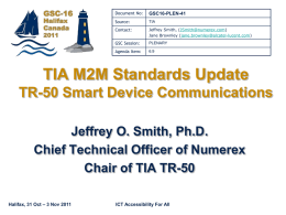 TIA M2M Standards Update: TR-50 Smart Device Communications