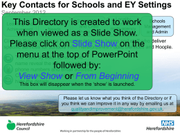 Key Contacts for Schools and EY Settings