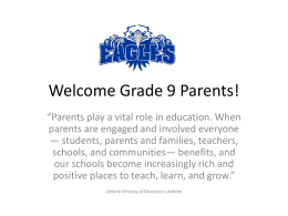 Welcome Grade 9 Parents 2013 for web