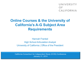 Online Courses & the University of California`s AG Subject Area