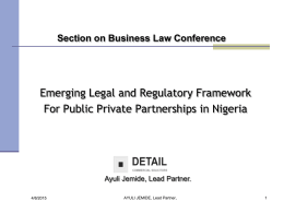 Emerging Legal and Regulatory Framework for PPPs in NIgeria
