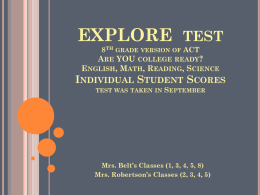 EXPLORE test 8th grade version of ACT Individual Student Scores
