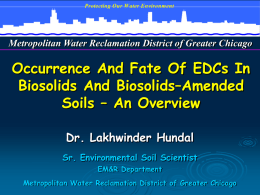 Occurrence and Fate of EDCs In Biosolids and Biosolids
