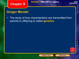 Section 1 Mendel`s Legacy Chapter 9 Gregor Mendel, continued