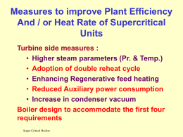 Measures to improve Plant Efficiency And / or Heat Rate of