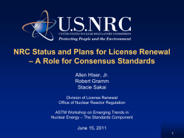 NRC Status and Plans for License Renewal