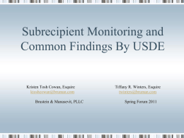Subrecipient Monitoring and Common Findings By USDE