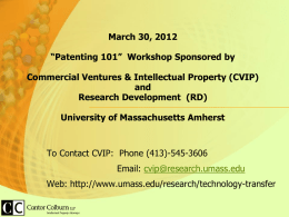 Patenting 101 - University of Massachusetts Amherst