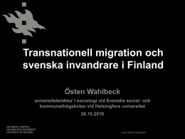 Transnationell migration och svenska invandrare i Finland