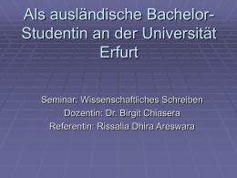 Als ausländische Studentin des Bachelors an der Universität Erfurt
