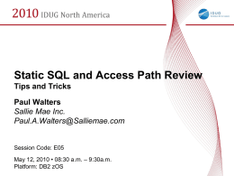 Static SQL and Access Path Review