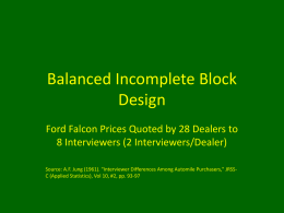 Balanced Incomplete Block Design - Interviewers and Car Dealershps