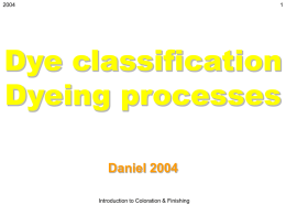 Dye classification Dyeing mechanism Dyeing processes Dyeing