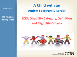 Autism Spectrum Disorder - Colorado Department of Education