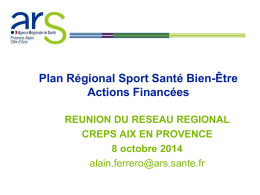 PRSSBE Actions financées - Réunion du Réseau