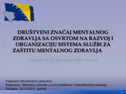 Značaj Projekta reforme mentalnog zdravlja u BiH u svjetlu