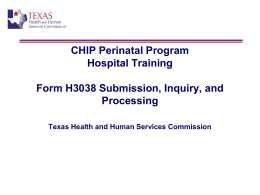 CHIP Perinatal Hospital Training - Form H3038