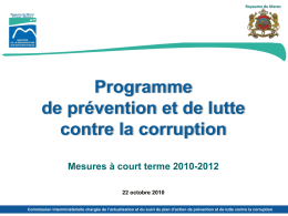 Intégration de l`axe de prévention et de lutte contre la corruption