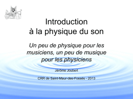 Introduction à la physique du son - Jérôme Joubert