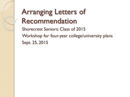Sept. 25 Senior Meeting- Letters of rec and Common App