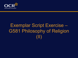 Exemplar Script Exercise Phil of Religion 2