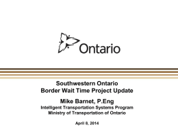 Southwestern Ontario BWT Project Update