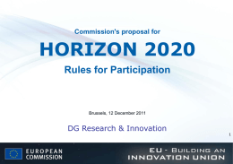 Commission`s proposal for HORIZON 2020 Rules for Participation