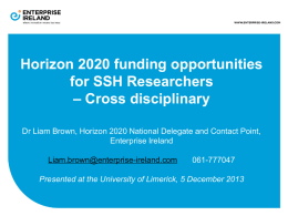 Horizon 2020 funding opportunities for SSH Researchers Presentation
