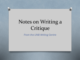 Writing a Critique (CSE) - University of New Brunswick