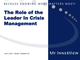 The Role of the Leader In Crisis Management