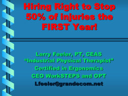 How to Reduce Work Injuries 50% the First Year/ Larry Feeler