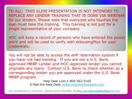 Lender Training Presentation - Housing Opportunities Commission
