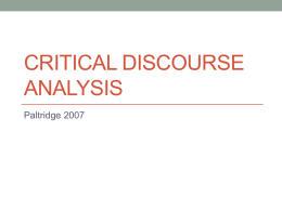 CrITIcal DIScourse AnalysIS