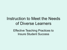 Instruction to Meet the Needs of Diverse Learners