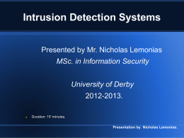 Intrusion Detection Systems Presentation
