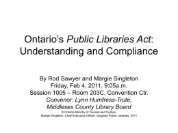 Ontario`s Public Libraries Act: Understanding and