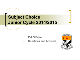 Subject Choice Junior Cycle 2014/2015