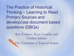 Session 6: The Practice of Historical Thinking – Learning to Read