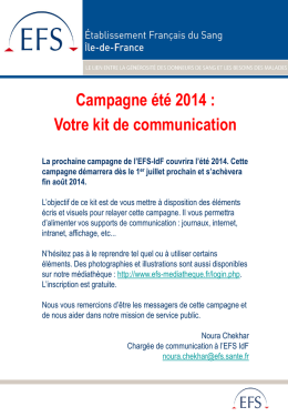 Campagne été 2014 - Etablissement Français du Sang