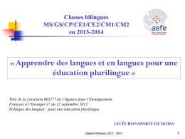 Classes bilingues MS/GS/CP/CE1/CE2/CM1
