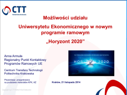 Prezentacja HORIZON 2020 dla UEK